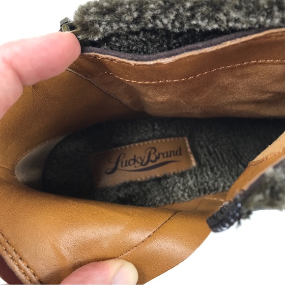 Lucky Brand Brown Leather Faux Fur Wedge Ankle Boot - Picture 8 of 11